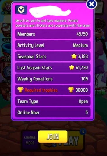 Match Masters team search screen showing five available teams with 20-28 members each, levels 5-12, with join buttons