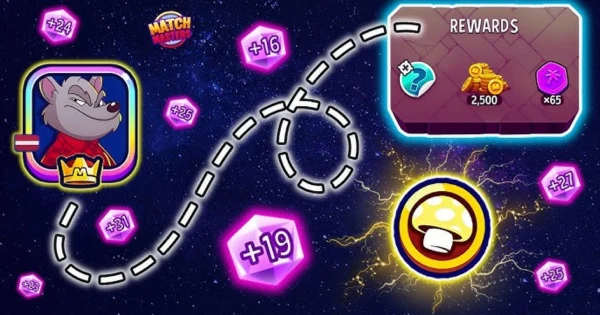 Match Masters gem screen showing a balance of 340 gems with earn gems options listed below including tournament rewards and events