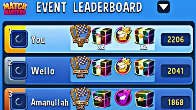 Match masters event leaderboard with prize 