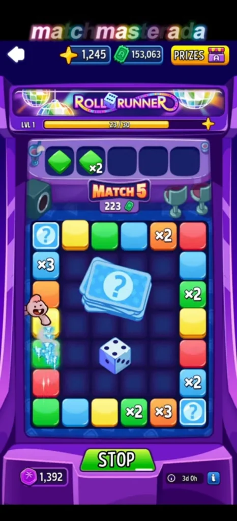 Match masters game active screen with dice