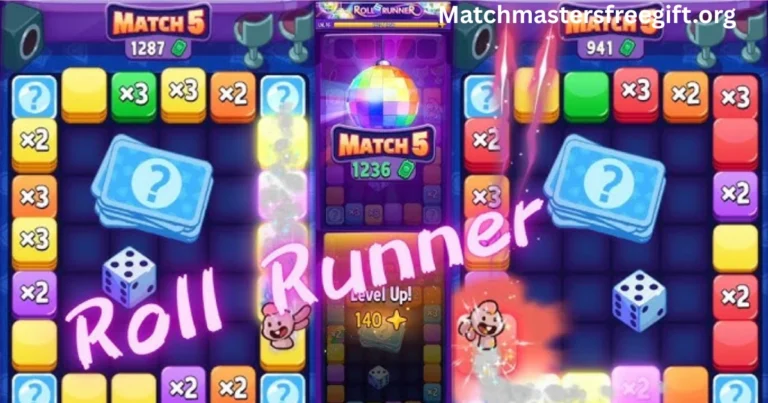 Match Masters Roll and Run mini-game showing die result, movement board